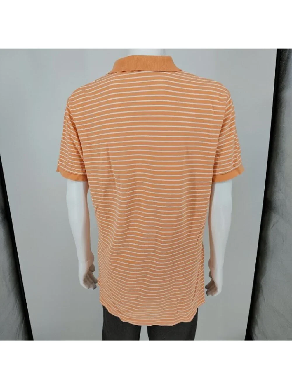 Polo by Ralph Lauren Orange Peach Striped Polo Blue Pony Logo (XL)